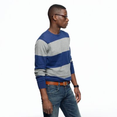 Cotton-cashmere crewneck sweater in rugby stripe