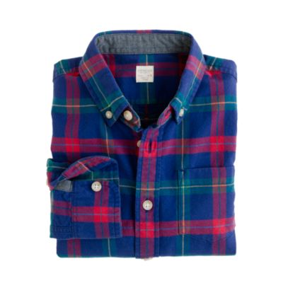 Boys' oxford shirt in cobalt plaid
