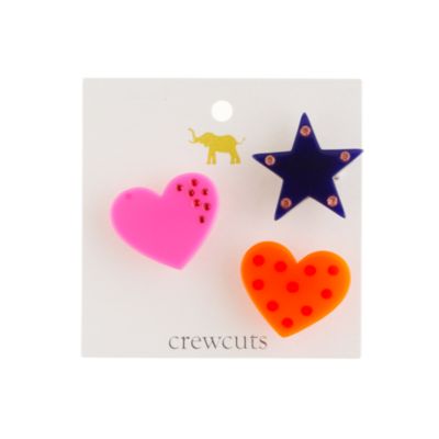 Girls' hearts and star pins three-pack