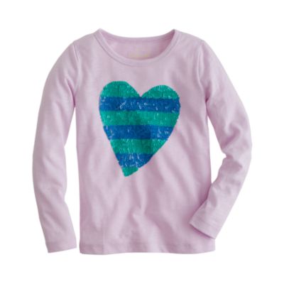 Girls' long-sleeve stripe sequin heart tee