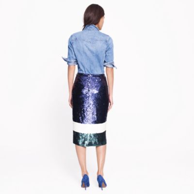 Collection No. 2 pencil skirt in colorblock sequin