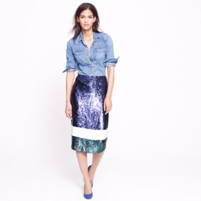 Collection No. 2 pencil skirt in colorblock sequin