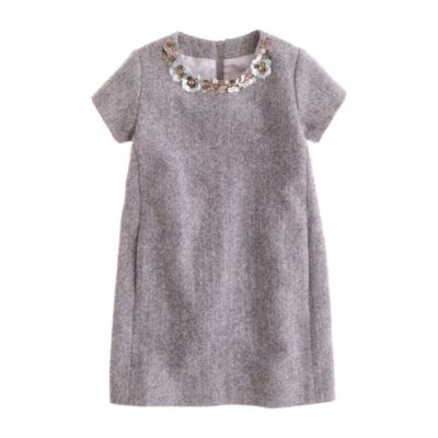 Girls' jeweled herringbone shift dress