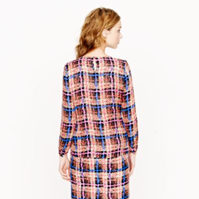 Collection bow blouse in electric plaid