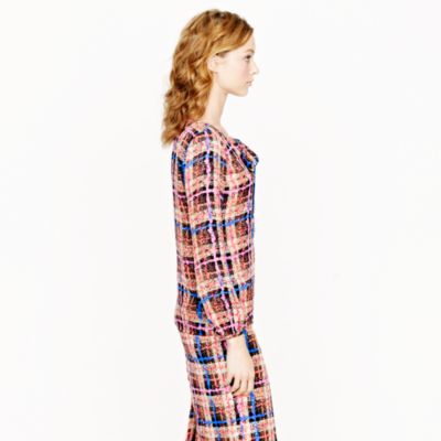 Collection bow blouse in electric plaid