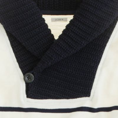 Shawl-collar stripe sweatshirt