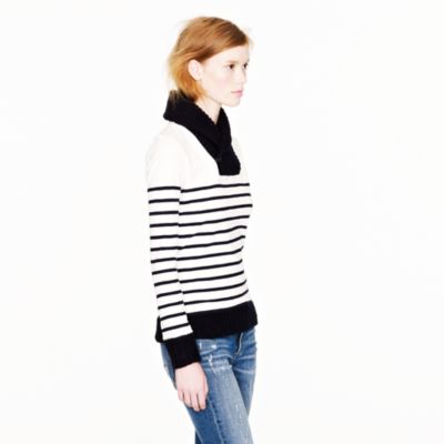 Shawl-collar stripe sweatshirt