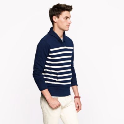 Heavyweight shawl-collar pullover in stripe
