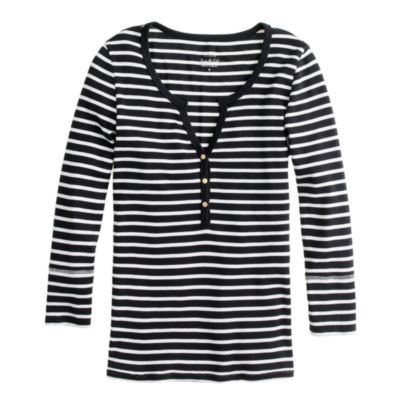 Perfect-fit stripe henley with gold buttons