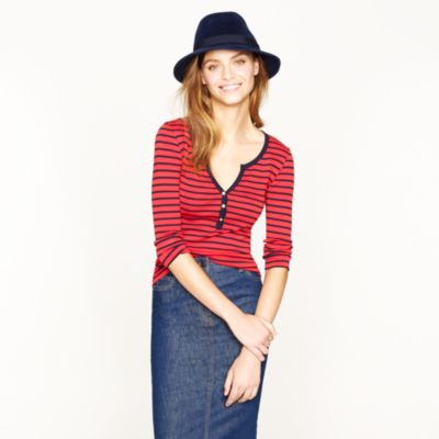 Perfect-fit stripe henley with gold buttons