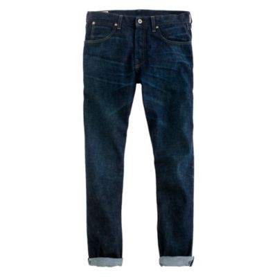 Wallace & Barnes slim selvedge jean in dark wear wash