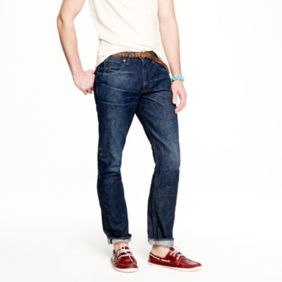 Wallace & Barnes slim selvedge jean in dark wear wash