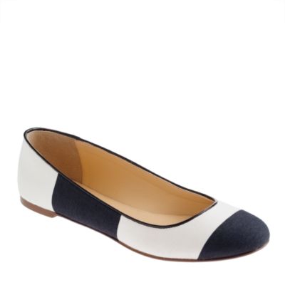 blue and white striped ballet flats
