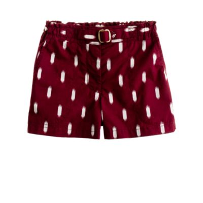 Girls belted short in ikat   patterns   Girls shorts   J.Crew