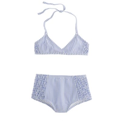 Girls retro bikini set in seersucker   two pieces   Girls swim   J 