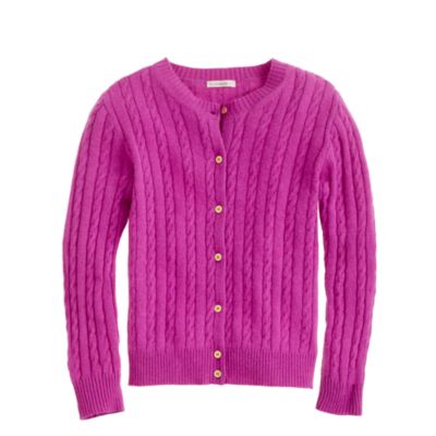 Vibrant Fuchsia Girls tiny cable cardigan   wool blend   Girls 