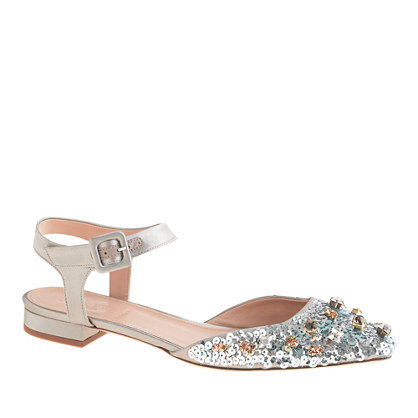 Collection jeweled satin ankle-strap flats : flats | J.Crew