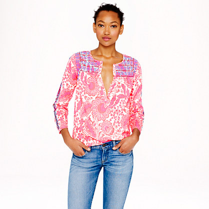 Pink floral embroidered top