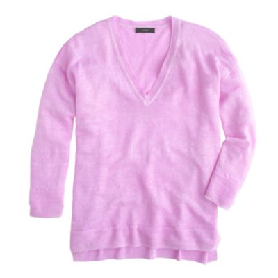 Linen V-neck sweater in garment dye
