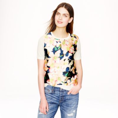 Merino silk-panel sweater in cove floral