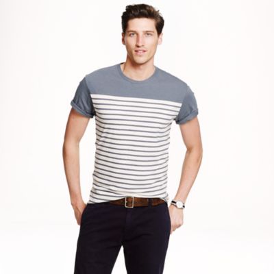 Cotton-linen tee in blue whale stripe