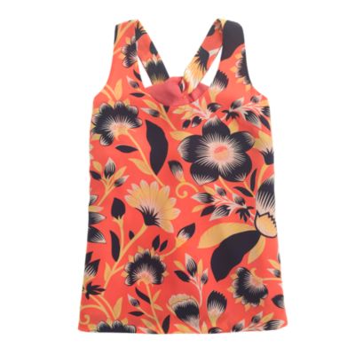 Twist-back top in hibiscus floral