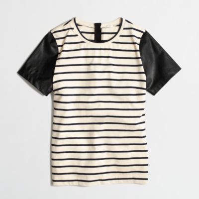 Factory leather-sleeve stripe tee