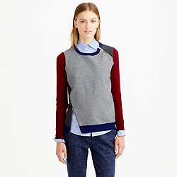 Merino wool asymmetrical zip sweater in colorblock