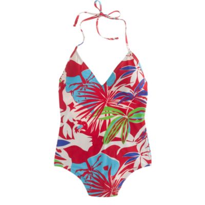 Paradise floral deep V-halter one-piece swimsuit - swim -Women- J.Crew
